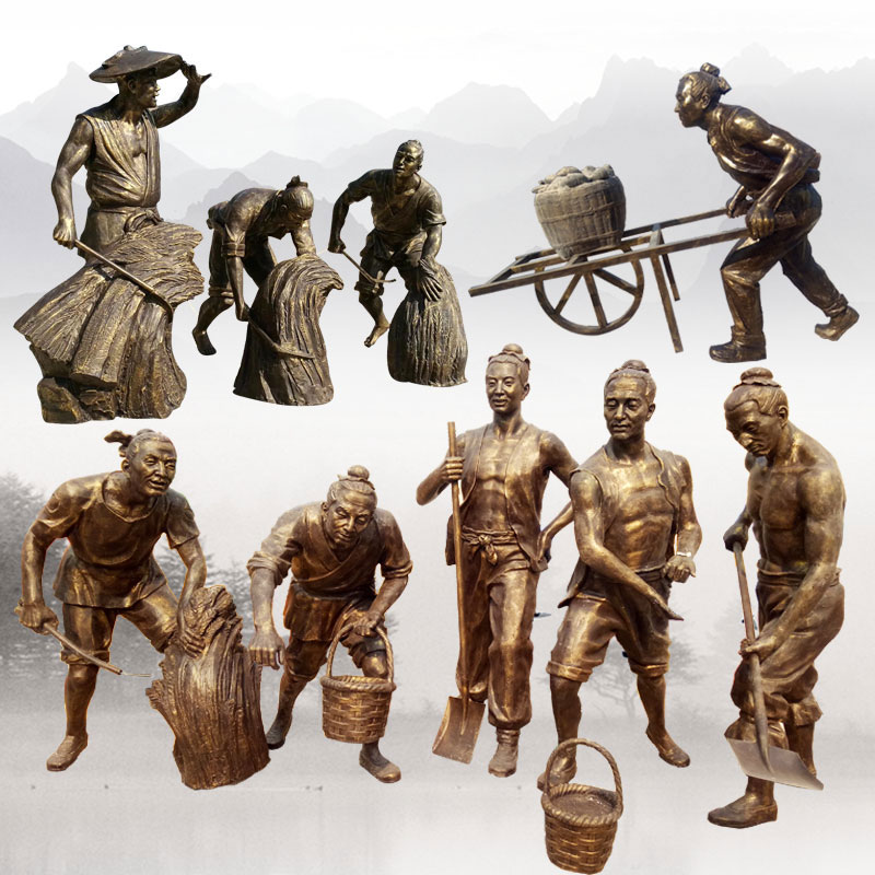 定做农民割麦子水稻庄稼雕像除草种田地定做农耕雕塑黄铜订摆件