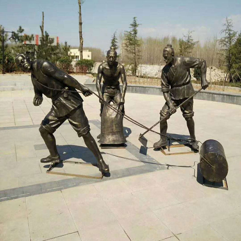 纯铜定制农民扛背篓担扁担雕像定做割庄稼打谷子秋收农耕雕塑摆件