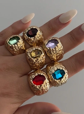 欧美跨境饰品复古气质彩色镶嵌式