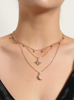 欧美跨境饰品爆款金属月牙镶钻