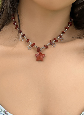 欧美跨境饰品田园五角星流苏项饰