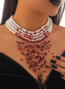 欧美跨境珍珠水晶哥特风复古项饰