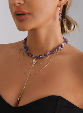 欧美跨境饰品复古金色芒星流苏项