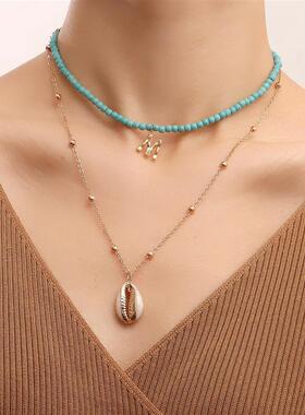 欧美跨境饰品时尚双层绿松石颈链