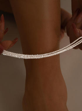 欧美跨境饰品 简约波光粼粼碎银手工脚链 多层链条流苏脚饰配饰女