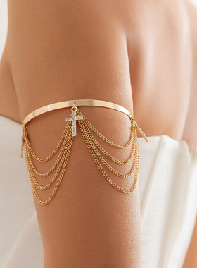 欧美度假十字架开口流苏臂镯