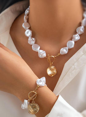 欧美跨境爱心吊坠巴洛克仿珍珠