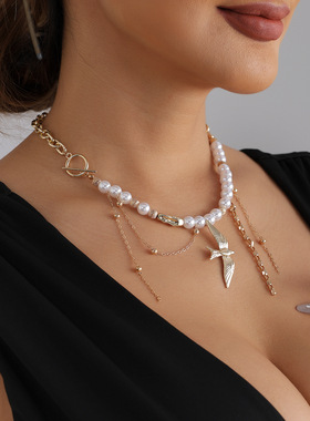 欧美跨境饰品复古珍珠飞鸟项链in