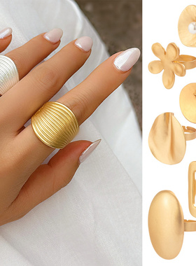 欧美跨境夸张法式圆片褶皱金属戒