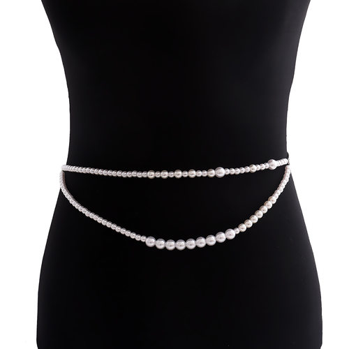 欧美跨境饰品 时尚双层仿珍珠金属风腰带腰链辣妹waist chain