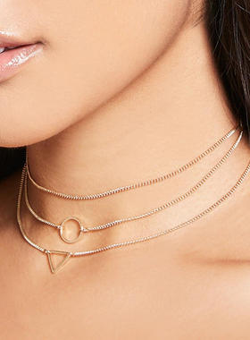 新款上新三角颈链圆形项饰品几何