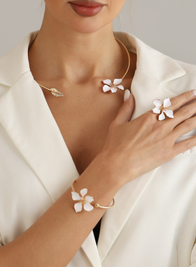 欧美跨境饰品法式轻奢珐琅花朵手