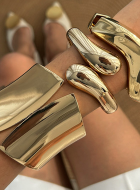 欧美ins叠戴夸张非洲宽手镯女 复古个性抱抱不规则合金开口手环