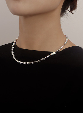 欧美跨境饰品新款潮酷锁骨链碎银