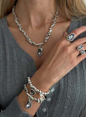 欧美跨境甜酷爱心形碎银几何串珠