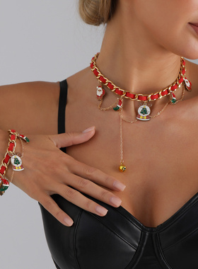 欧美跨境饰品圣诞节多元素项链女