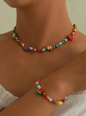 欧美跨境饰品 甜美系水果米珠项链 西瓜葡萄柚子苹果项饰手链套装