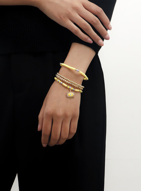 欧美跨境饰品民族风彩色软陶邪恶之眼手饰叠戴简约多色串珠手链女