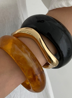欧美个性晕染琥珀色半透明圆环手