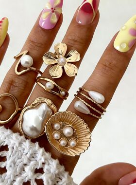 欧美跨境气质花朵巴洛克珍珠开口