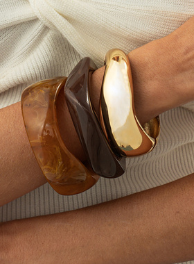 欧美跨境美拉德复古切面几何手镯