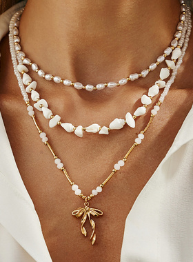 欧美跨境波西米亚海螺锁骨链叠戴