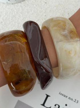 欧美跨境晕染复古树脂宽手镯夸张