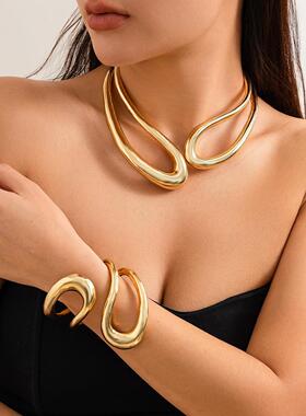 欧美小众光面圆环金属风choker