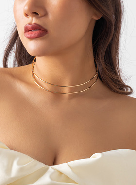 欧美跨境饰品 简约锁骨链开口线条几何颈环 金属风甜酷朋克项圈女