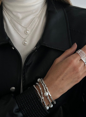 欧美跨境气质双层小香风珍珠项链