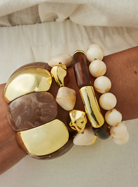 欧美bracelet撞色弹力异形串珠手