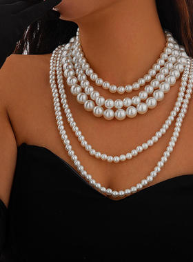 欧美多层法式复古项圈饰品仿珍珠
