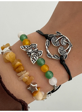 欧美跨境民族风星形复古碎石手链