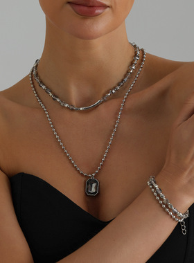 欧美跨境饰品方钻水晶串珠几何黑