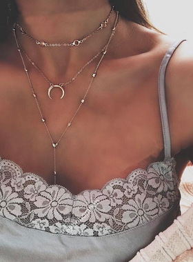 跨境波西米亚风月亮吊坠多层手工