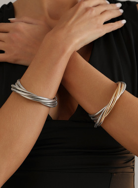 欧美跨境饰品 复古蛇骨链多层叠戴手镯 个性高级机能风弹力手环女