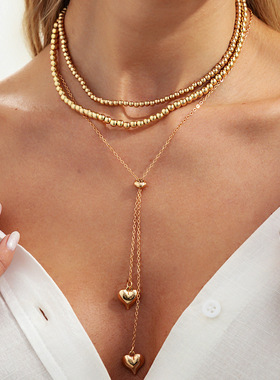 欧美跨境创意叠戴串珠锁骨链项饰