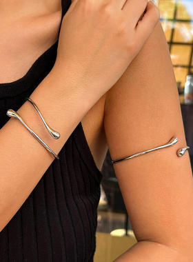 欧美个性开口 时尚臂环 跨境设计感金属素圈水滴臂镯套装