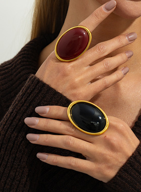 欧美跨境个性夸张椭圆树脂宝石戒