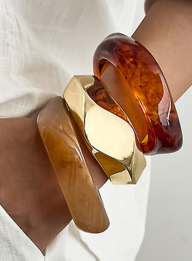 欧美跨境重工夸张几何切面手镯女