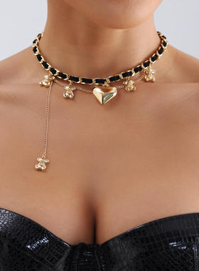 欧美跨境饰品缠绕绒布小熊吊坠