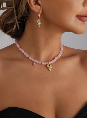 欧美跨境饰品粉色少女系圆珠串珠