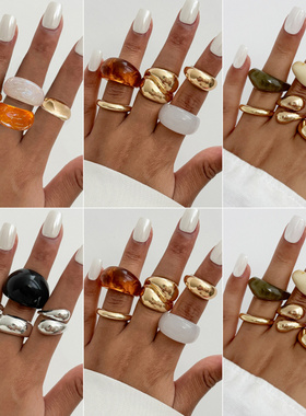 欧美跨境饰品ins风光面几何戒指