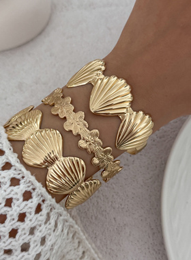欧美跨境沙滩海洋扇贝开口手镯女