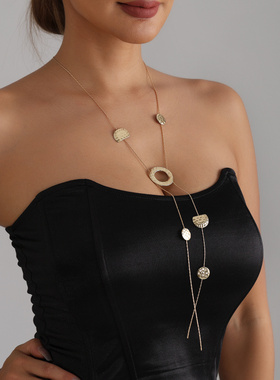 欧美跨境饰品复古风几何圆圈长款