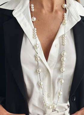 欧美跨境个性长款背链夸张大珍珠