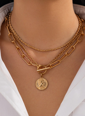 欧美跨境复古人像吊坠叠戴项链