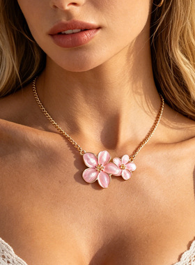 欧美跨境田园彩色小花朵锁骨项饰