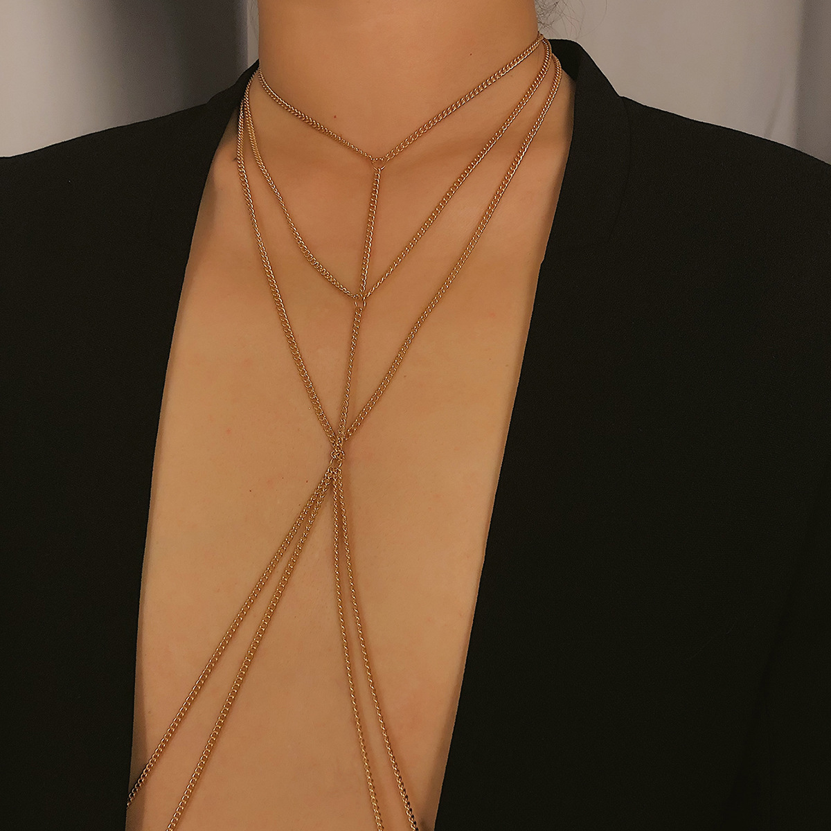 欧美跨境腰链 时尚夜店风简约衣饰链女 性感几何多层流苏身体链