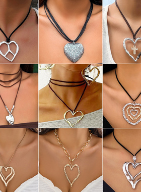 欧美跨境夸张辣妹金属爱心项链简
